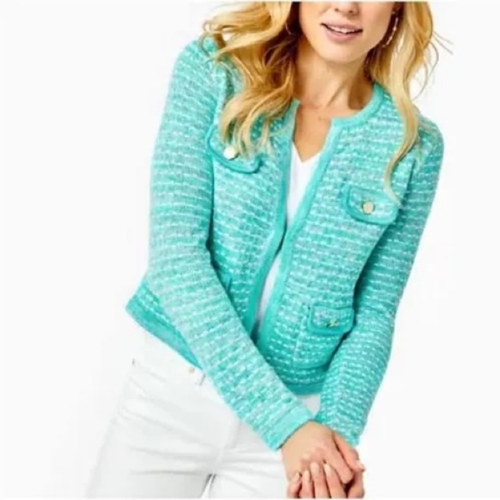 Lilly Pulitzer Seafoam Green Tweed-Style Cardigan Jacket